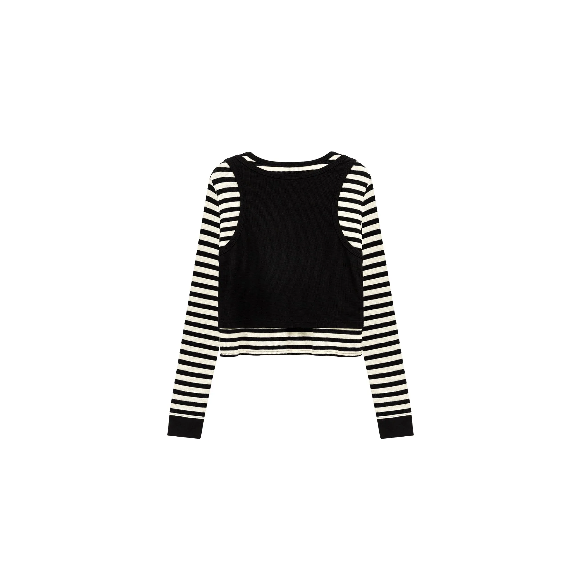 2-Layers Striped Long-Sleeves Top