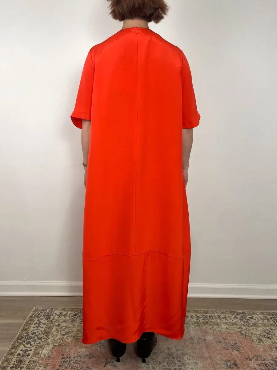 4 Ply Silk T-Shirt Dress in Red Orange