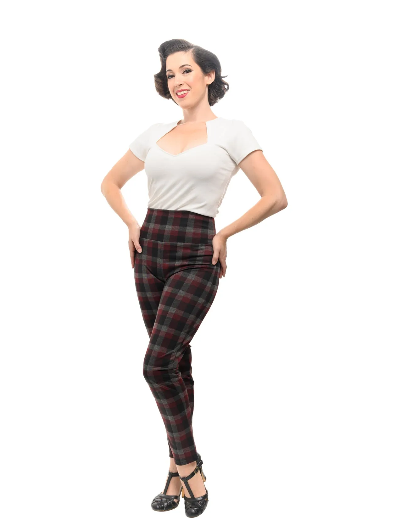 Back in Plaid Audrey Leggings in Burgundy