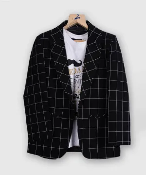 Black Checked Blazer with White Printed T-shirt for 4 Year Old Boy