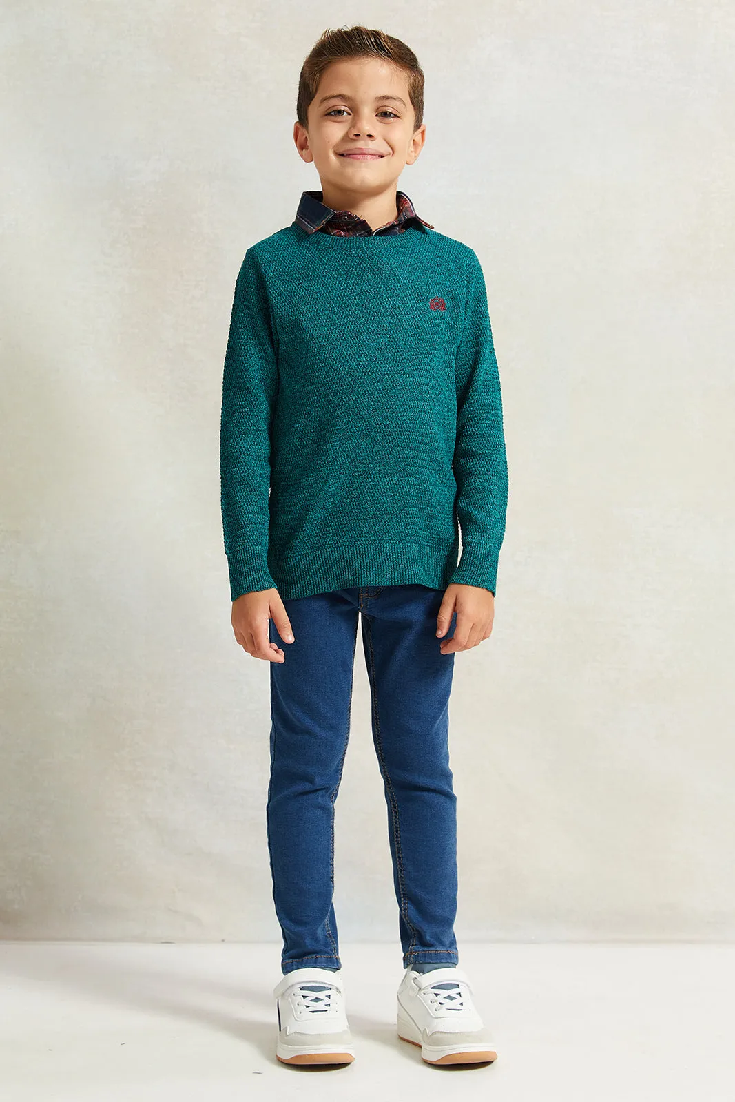 Boys Green Solid Hooded Sweater