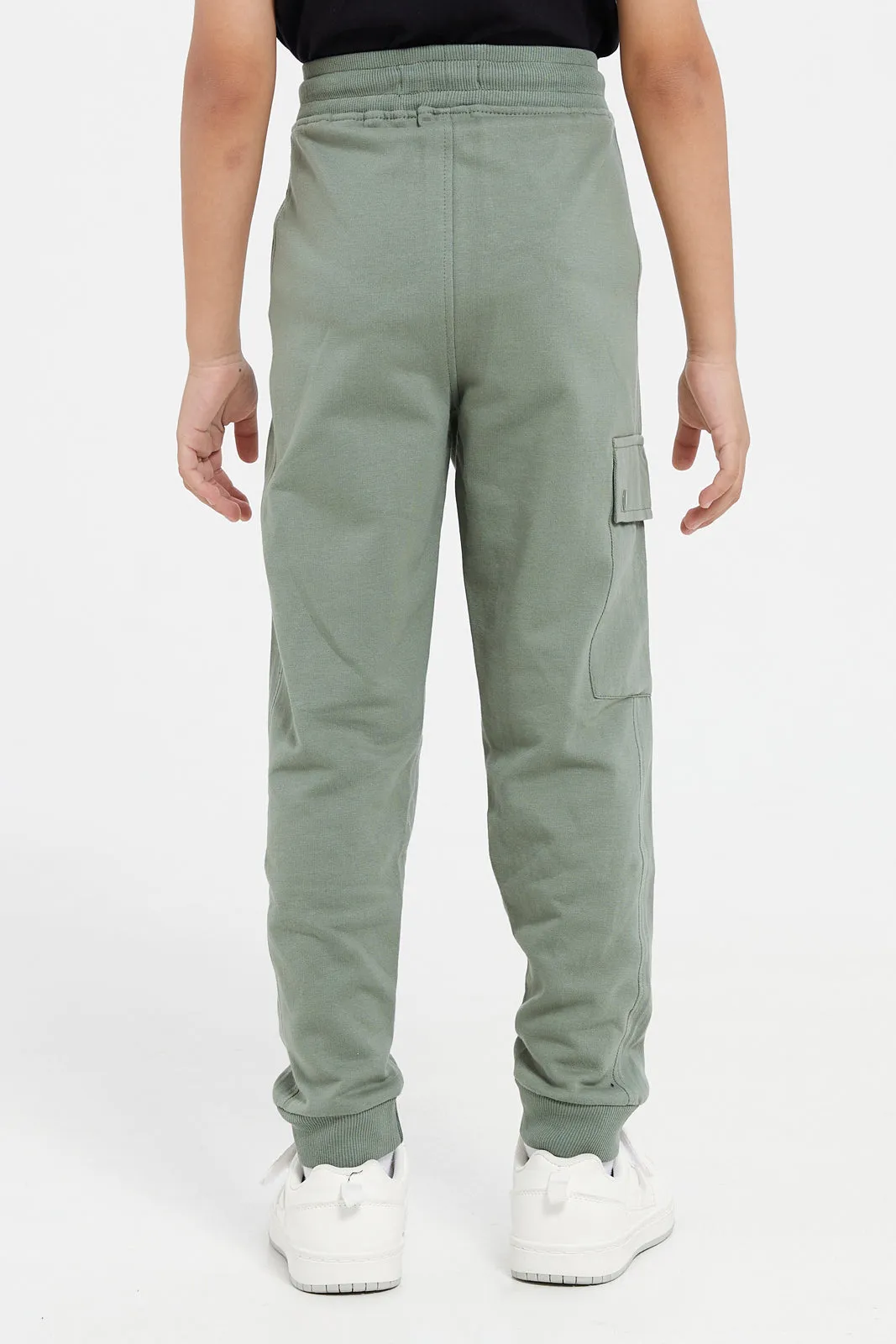 Boys Green Twill Pocket Jog Pants