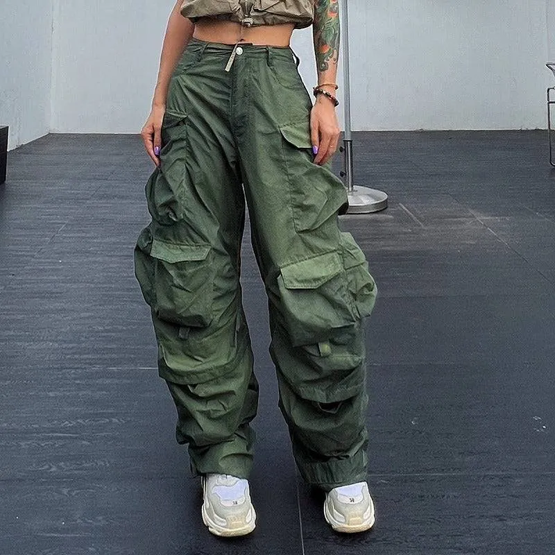 Cambrie High Waist Patchwork Pockets Cargo Pants