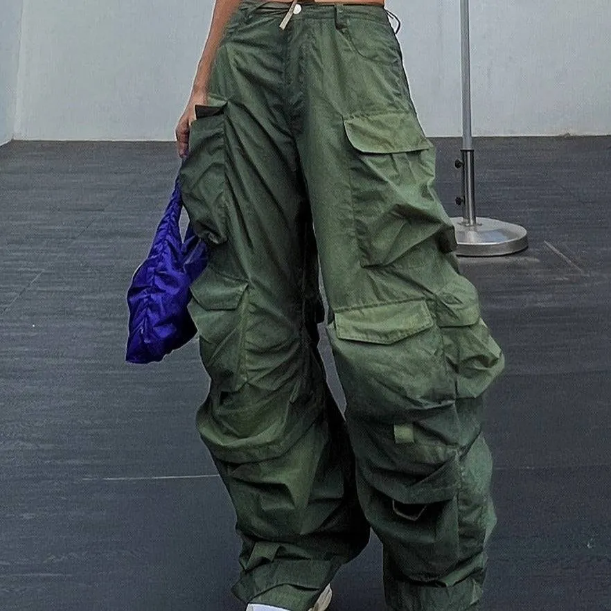 Cambrie High Waist Patchwork Pockets Cargo Pants