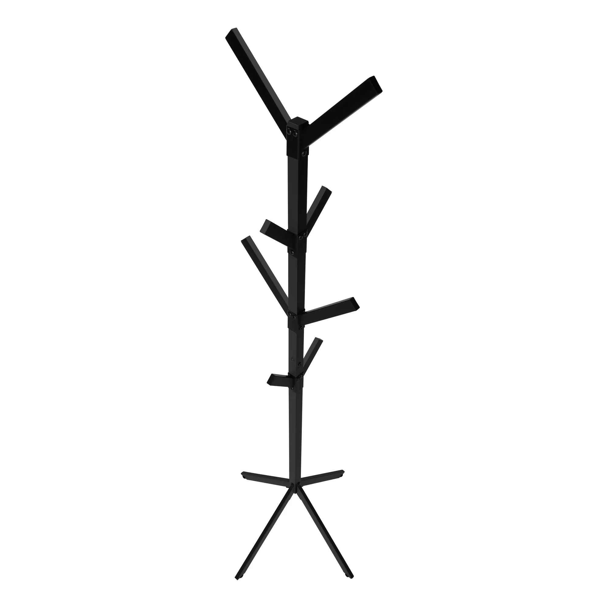 Coat Rack, Hall Tree, Free Standing, 8 Hooks, Entryway, 70"h, Bedroom, Black Metal, Contemporary, Modern