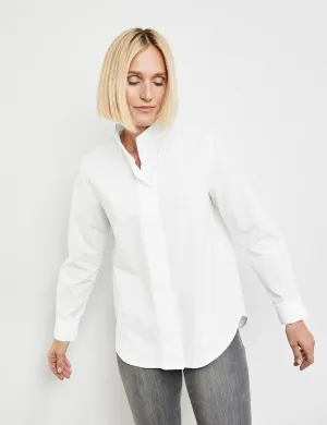 Cotton Blouse with Stand-up Collar