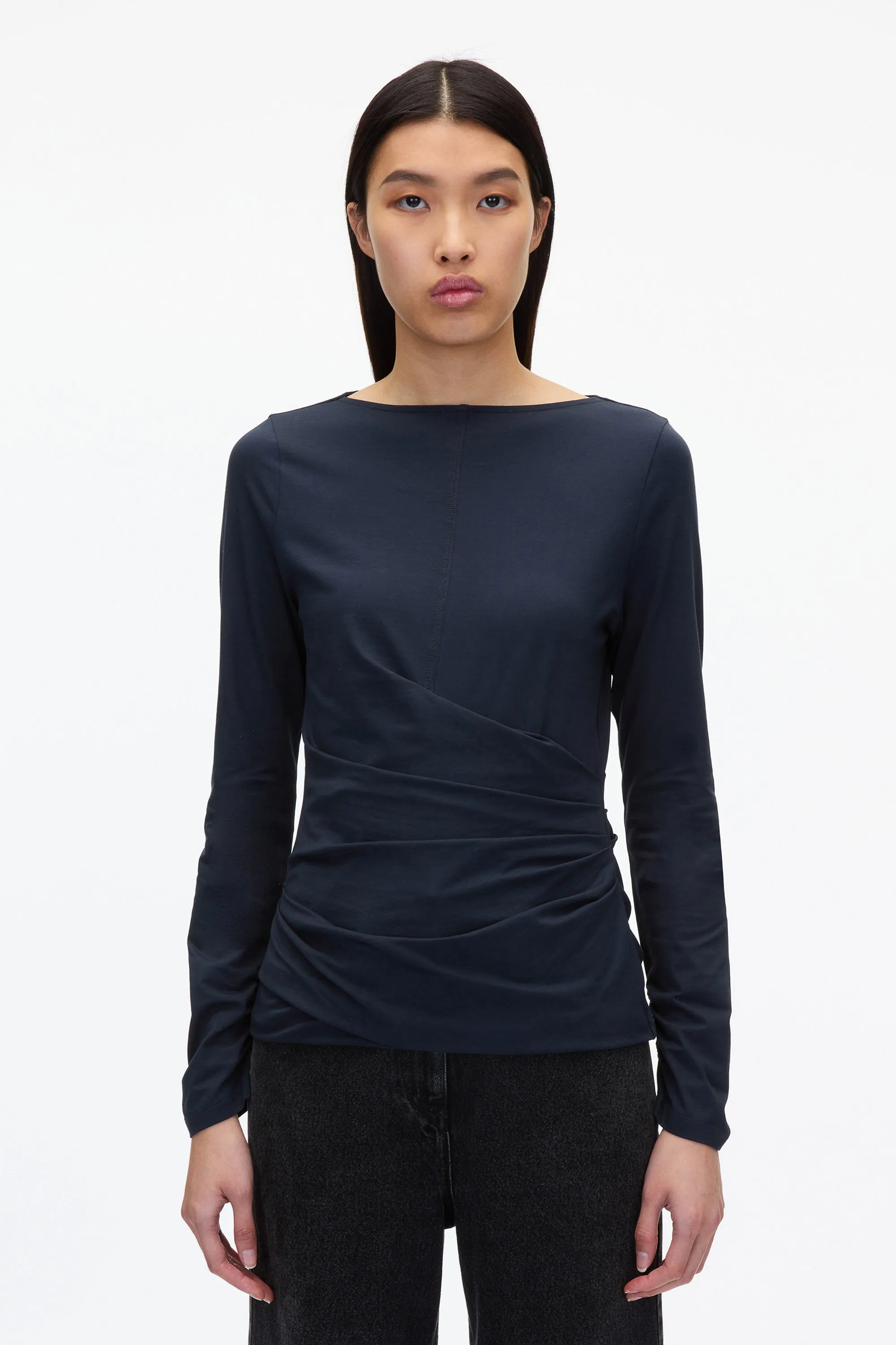 Draped Boatneck Long Sleeve Tee