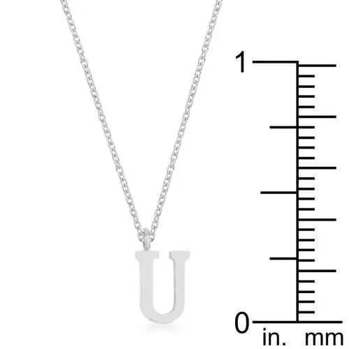 Elaina Rhodium Stainless Steel U Initial Necklace