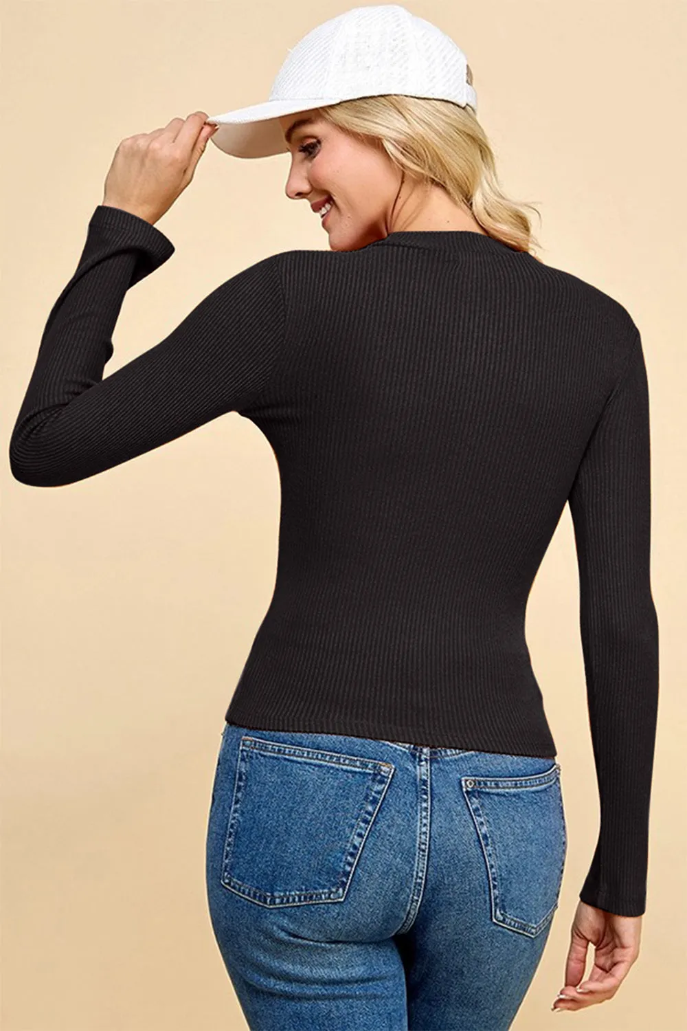 Faith Apparel Half Zip Ribbed Long Sleeve Top