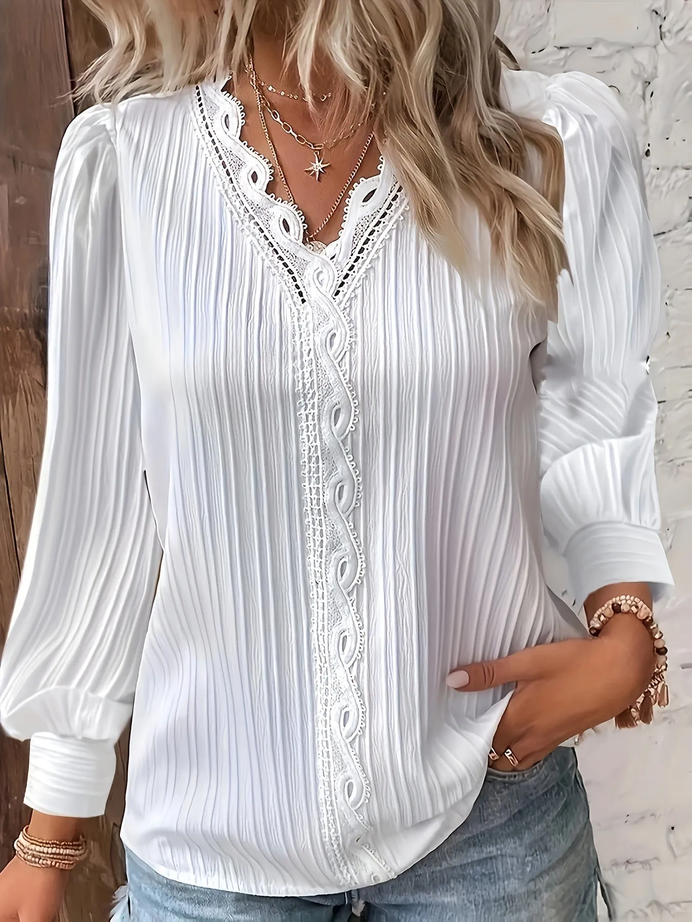 Flattering Plus Size VNeck Blouse with Frill Trim