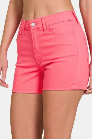 Fuchsia High Waist Denim Shorts