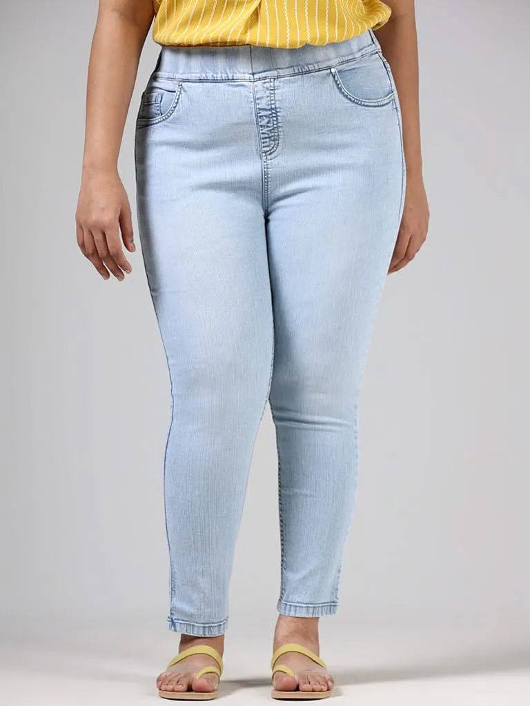 Gia Solid Light Blue Ankle Length Denim Slim Fit Jeggings