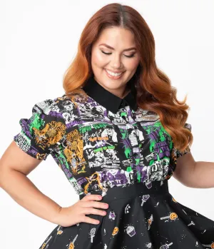 Hell Bunny Plus Size 1950s Be Afraid Print Blouse