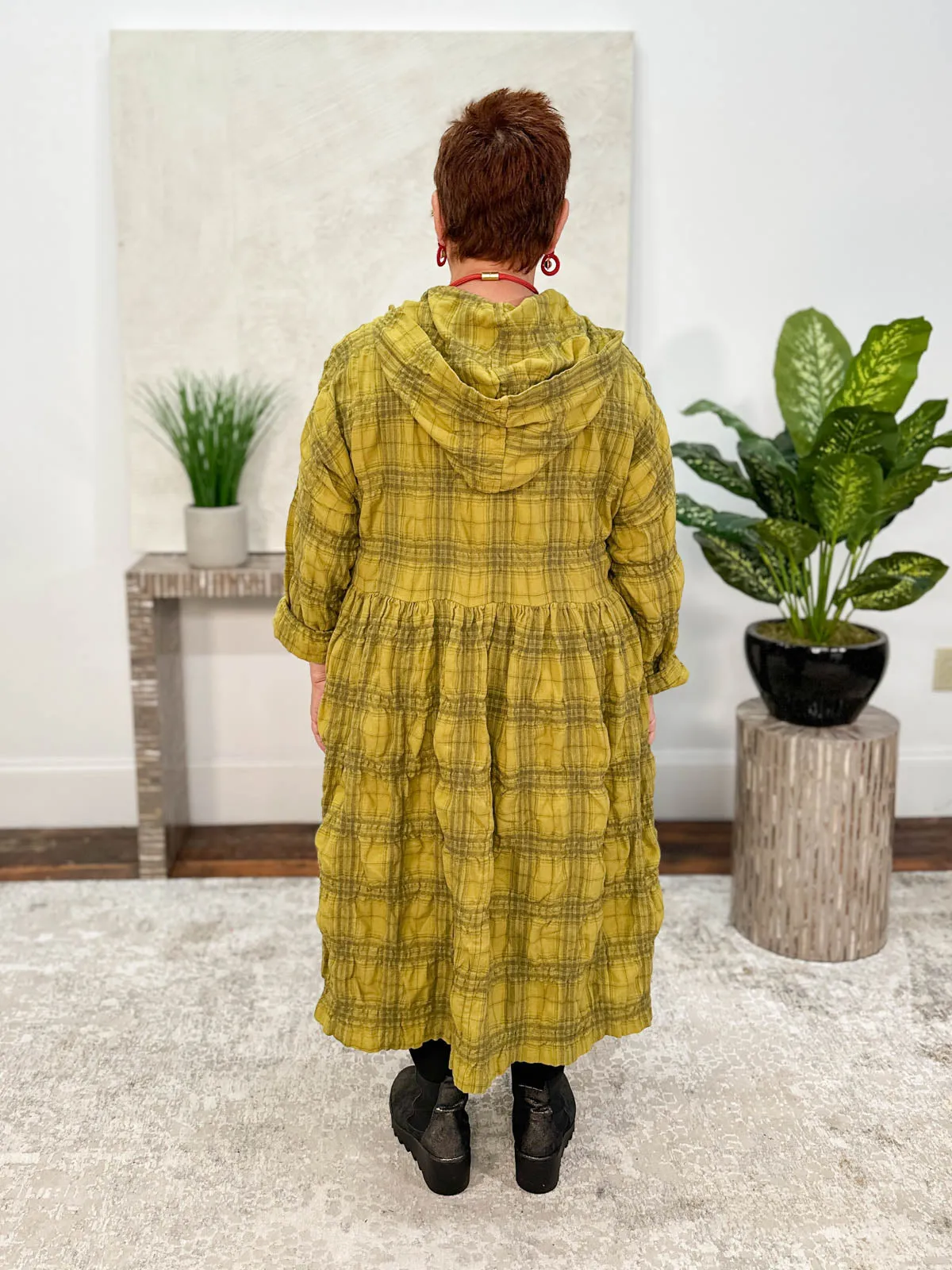 Hooded Duster, Mustard Plaid Flannel