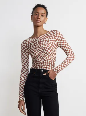 Hope Wavy Checker Ruched Jersey Top