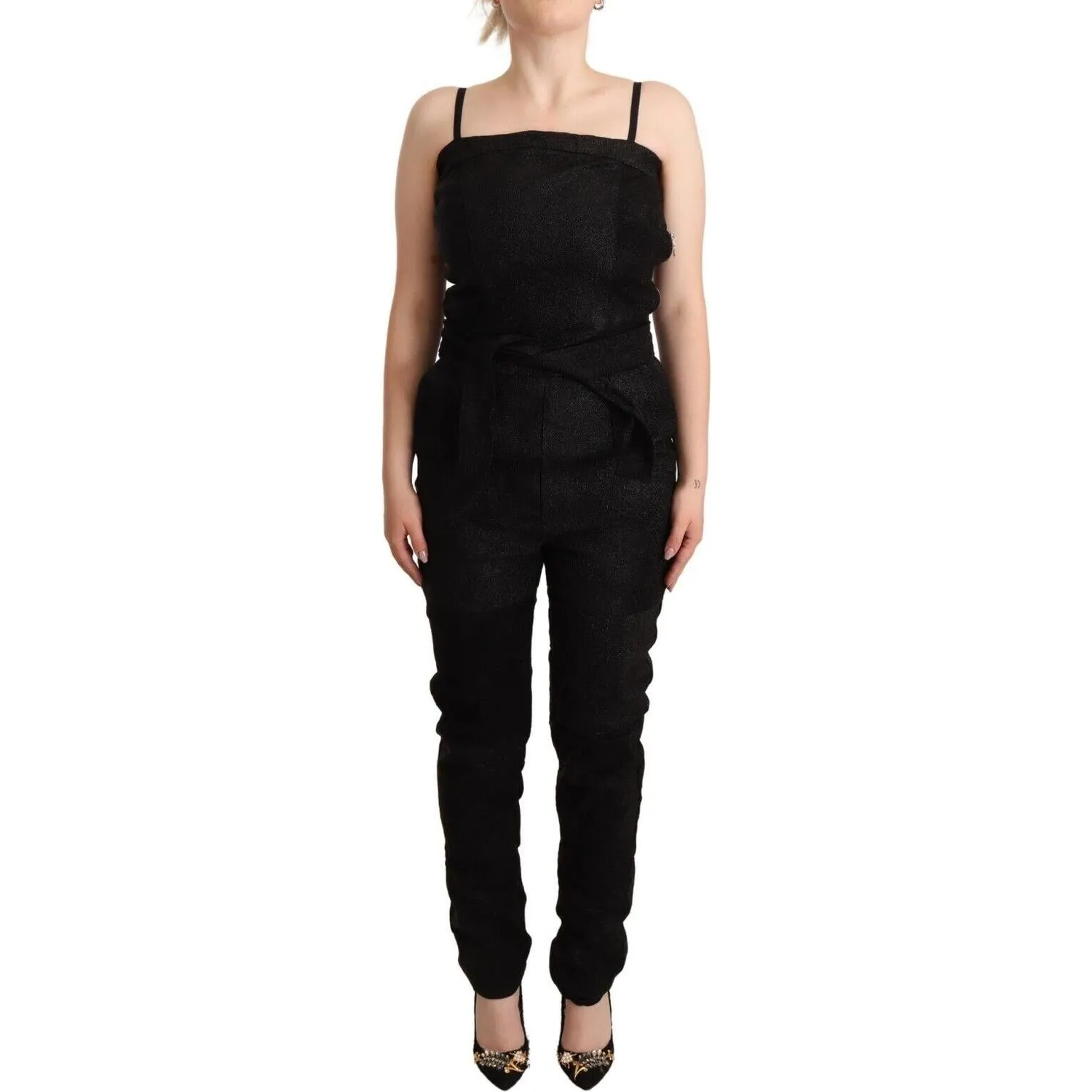 La Maison du Couturier Elegant Sleeveless Jumpsuit Dress in Black