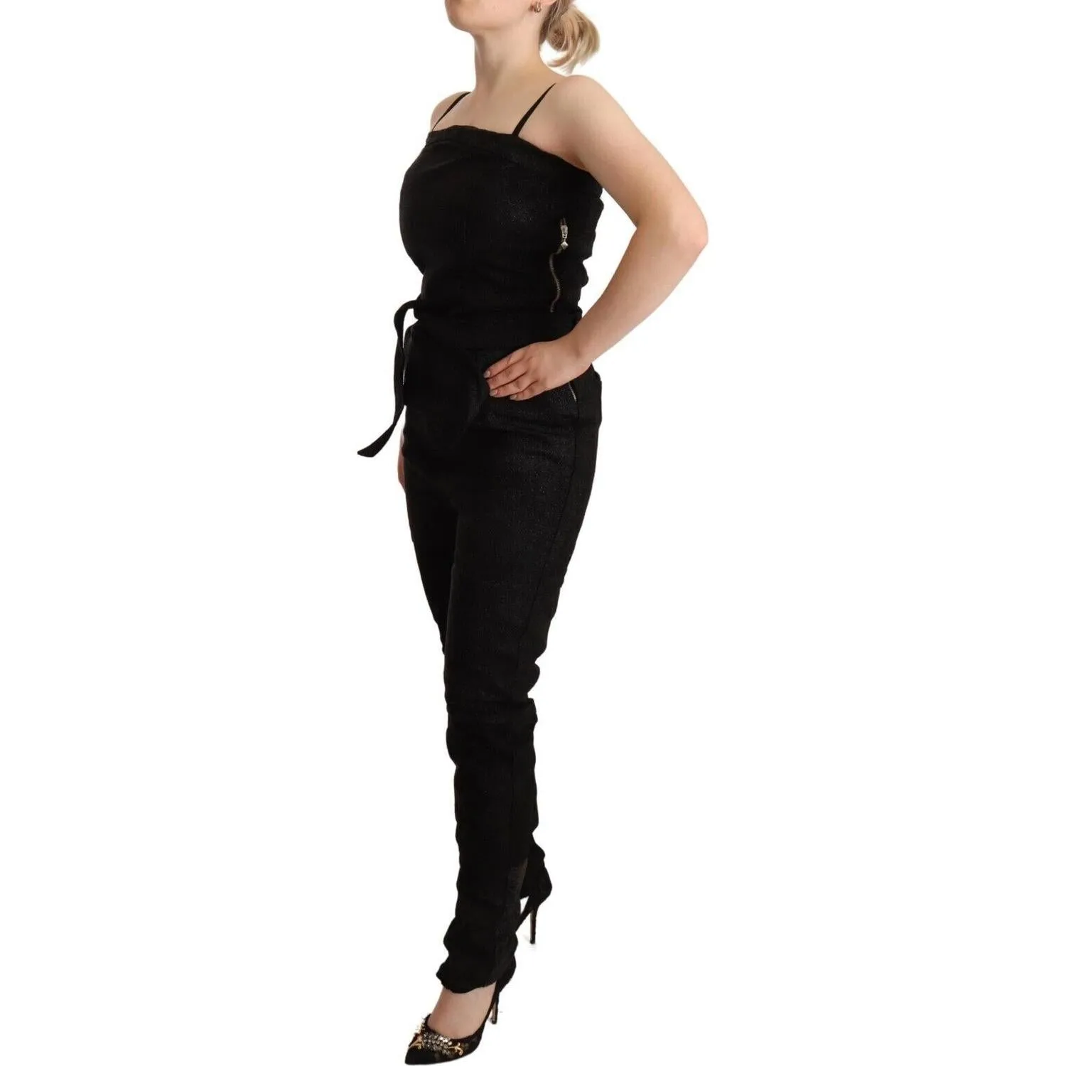 La Maison du Couturier Elegant Sleeveless Jumpsuit Dress in Black