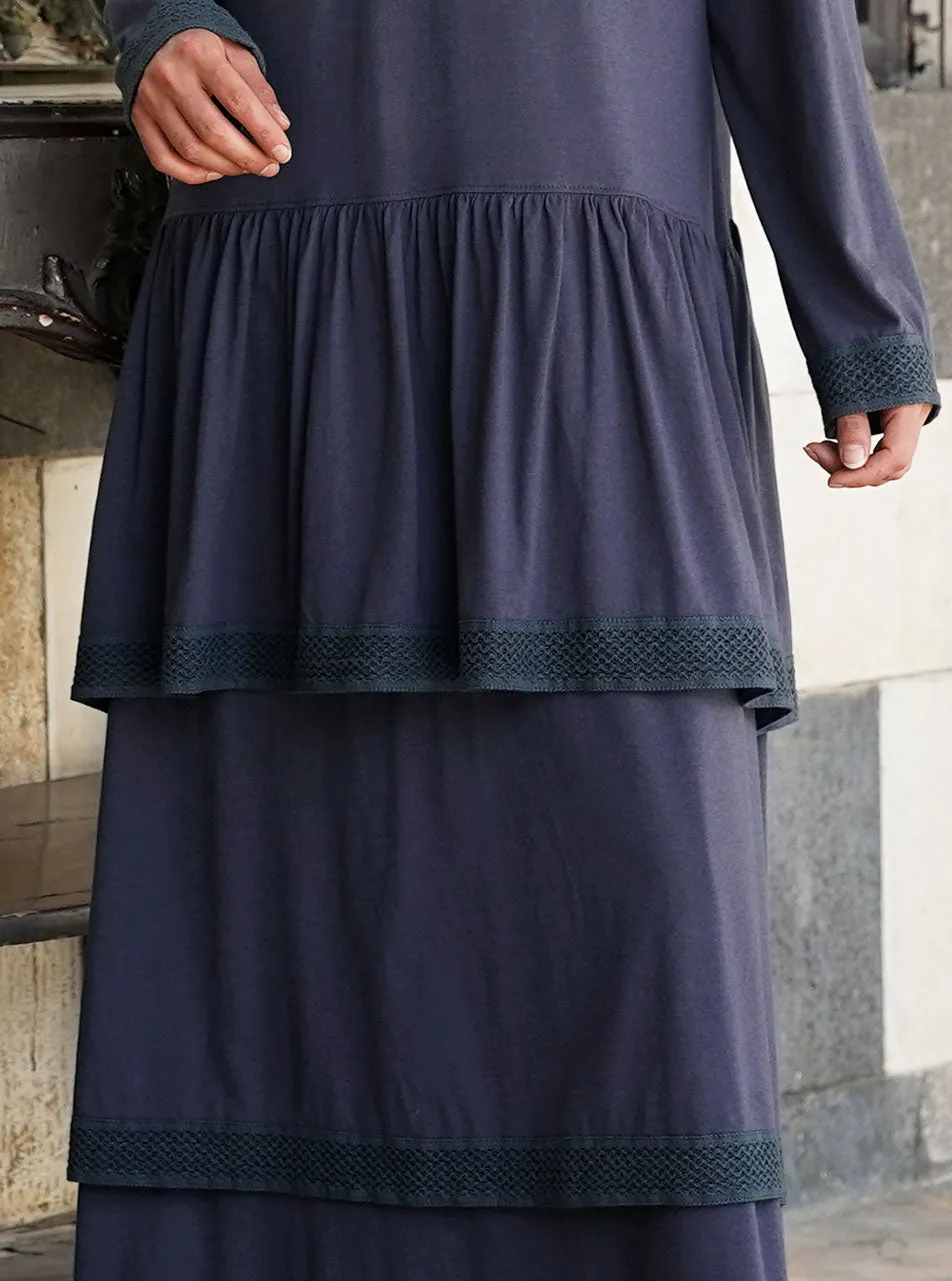 Lace Layered Jersey Abaya