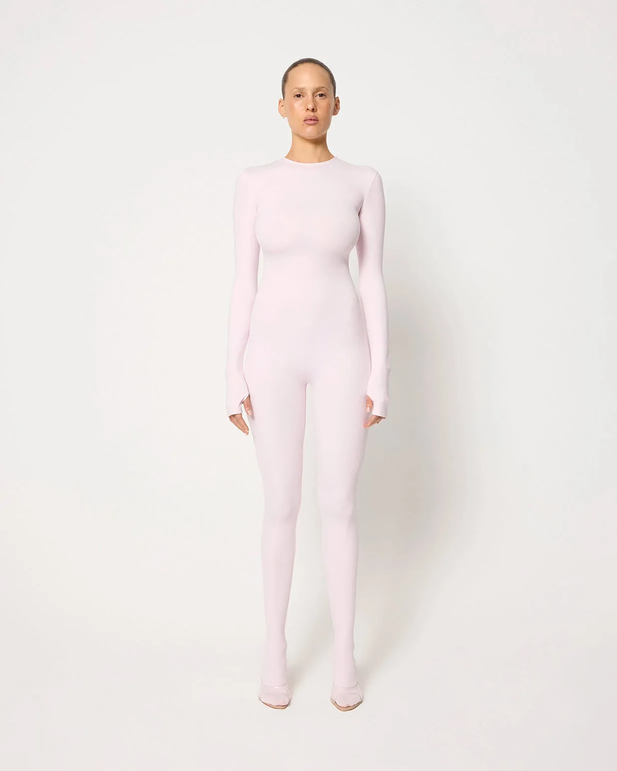 Long Sleeve Footed Catsuit | Powder Pink