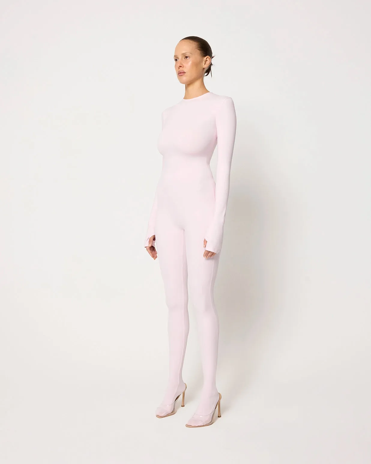 Long Sleeve Footed Catsuit | Powder Pink