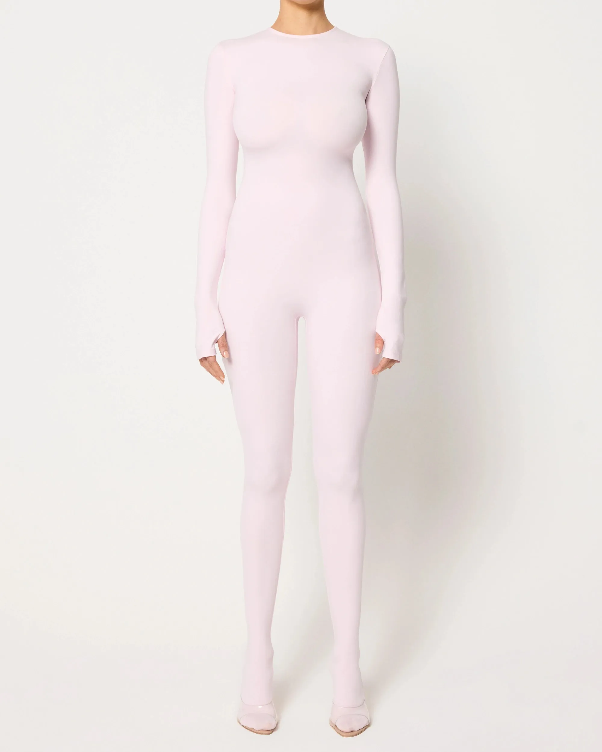 Long Sleeve Footed Catsuit | Powder Pink