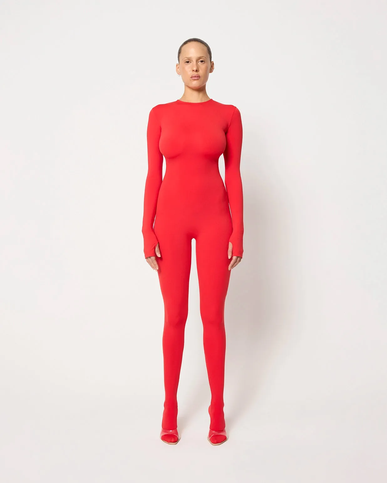 Long Sleeve Footed Catsuit | Scarlet