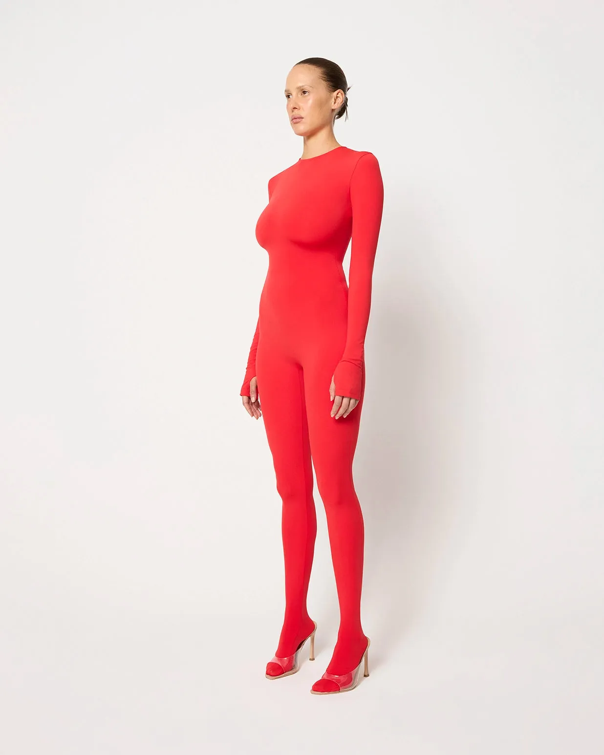 Long Sleeve Footed Catsuit | Scarlet