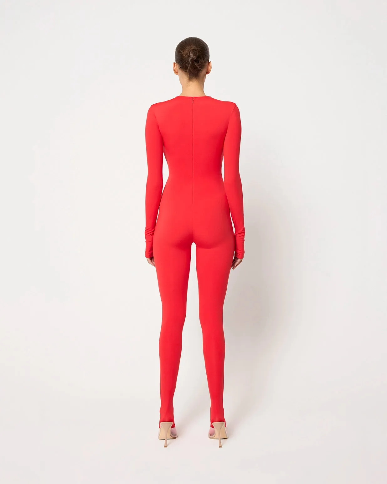 Long Sleeve Footed Catsuit | Scarlet