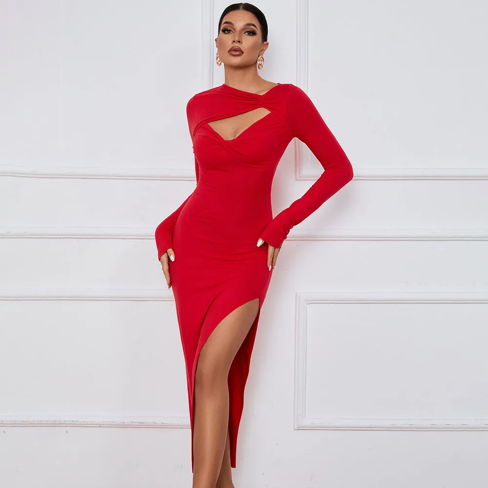 Long Sleeve High Slit Dress