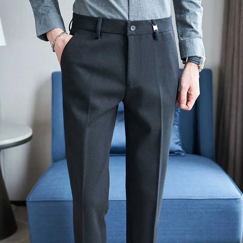 Men's Autumn and Winter Slim Straight Mid-waist Suit Pants