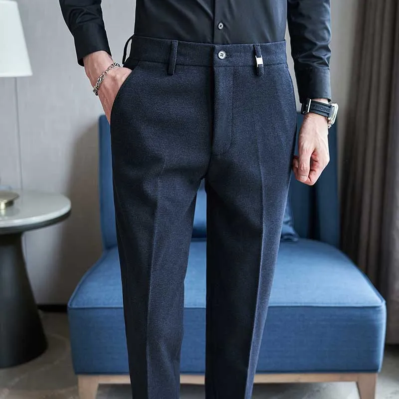 Men's Autumn and Winter Slim Straight Mid-waist Suit Pants