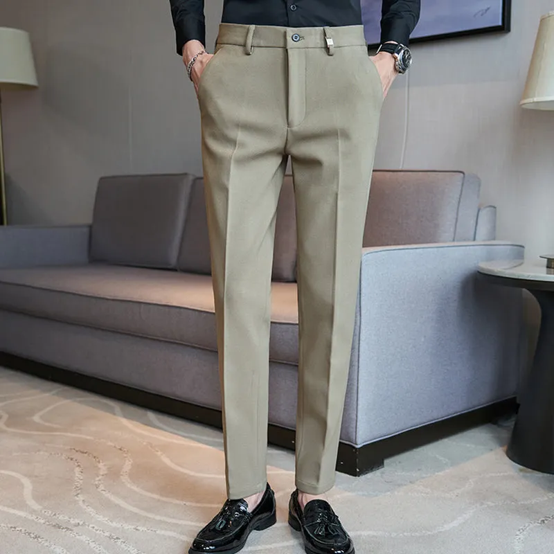 Men's Autumn and Winter Slim Straight Mid-waist Suit Pants