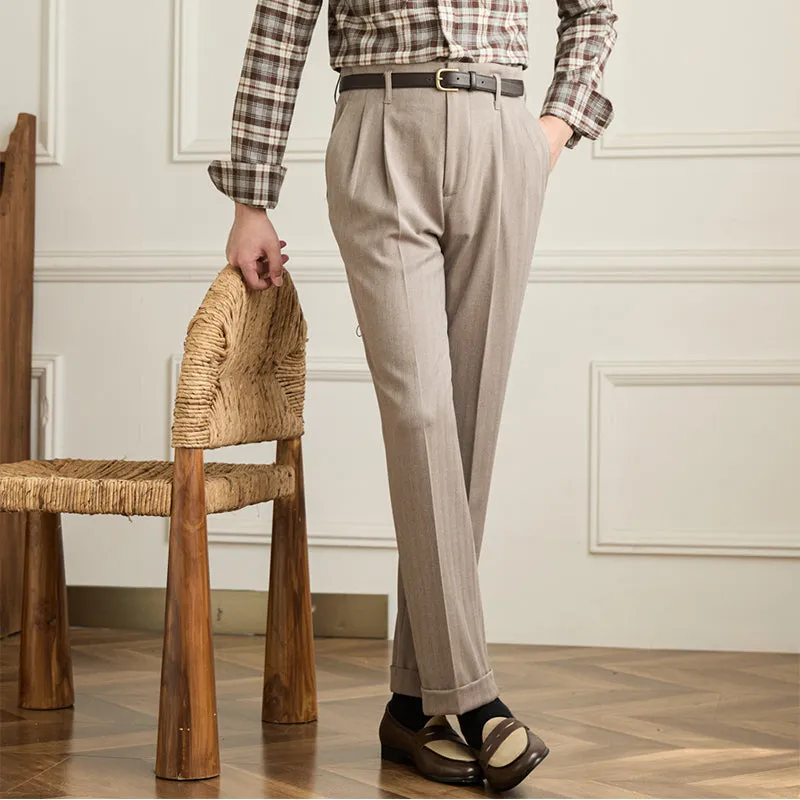 Men's Autumn And Winter Wool High Waist Straight Pants