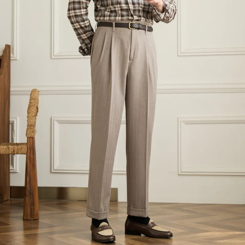 Men's Autumn And Winter Wool High Waist Straight Pants