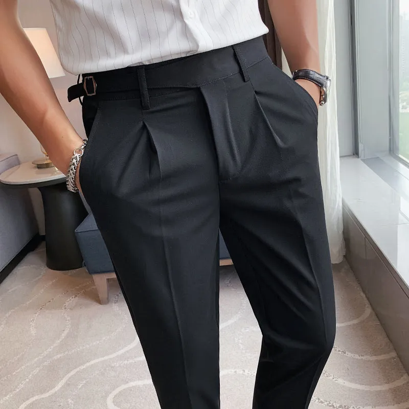 Men's British Business Slim Fit Dress Pants High Waisted Pants