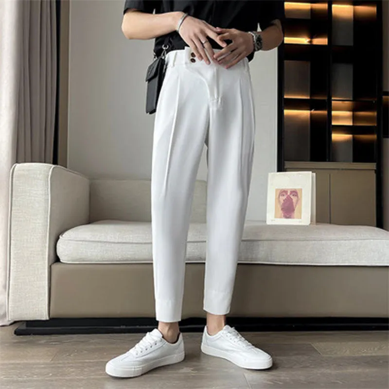 Men's Business Casual Cropped Trousers Dress Pants