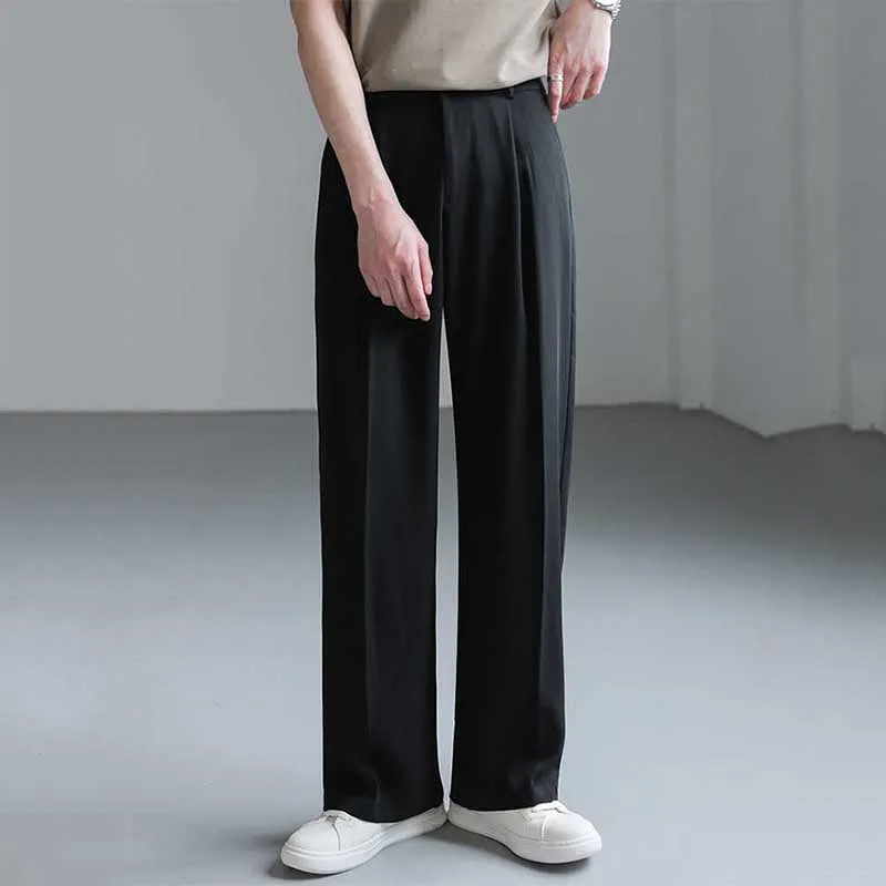 Men's Casual Loose Straight-leg Suit Pants Solid Color Drape Wide-leg Pants