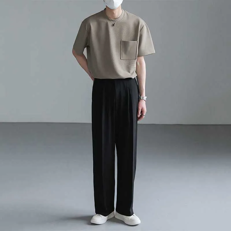 Men's Casual Loose Straight-leg Suit Pants Solid Color Drape Wide-leg Pants