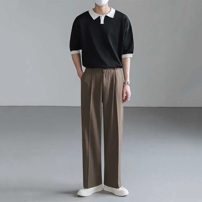 Men's Casual Loose Straight-leg Suit Pants Solid Color Drape Wide-leg Pants