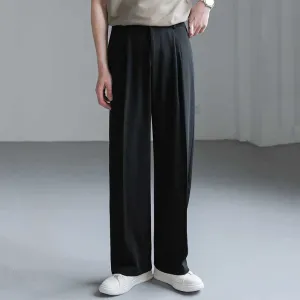 Men's Casual Loose Straight-leg Suit Pants Solid Color Drape Wide-leg Pants