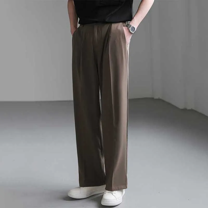 Men's Casual Loose Straight-leg Suit Pants Solid Color Drape Wide-leg Pants