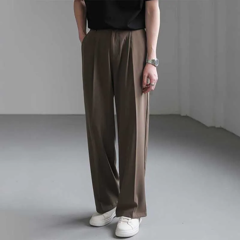 Men's Casual Loose Straight-leg Suit Pants Solid Color Drape Wide-leg Pants