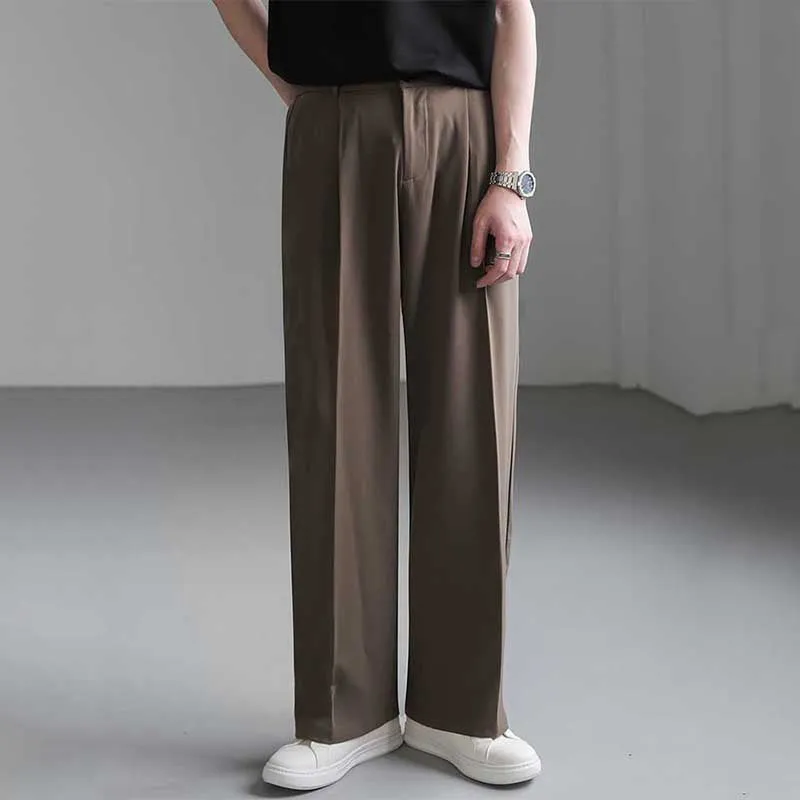 Men's Casual Loose Straight-leg Suit Pants Solid Color Drape Wide-leg Pants