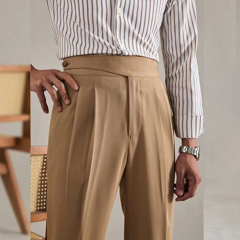 Men's High Waist Straight Pants Retro Business Trousers