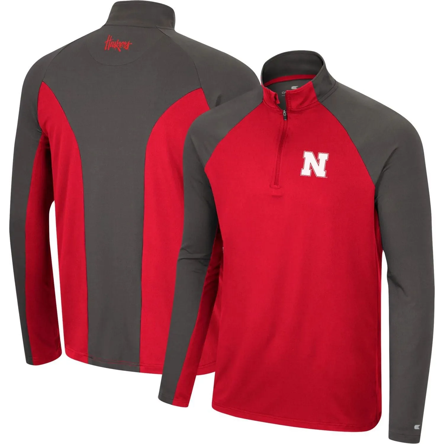 Men's Scarlet/Dark Gray Raglan Quarter Zip Windbreaker Men's Nebraska Huskers Two Yutes Colosseum Quarter Zip