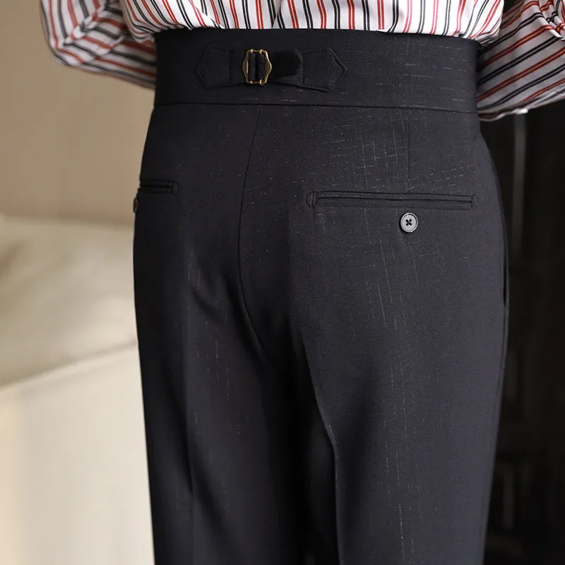 Mens Straight-leg Slim Fit Dress Pants Drape High-waist Casual High Waisted Pants