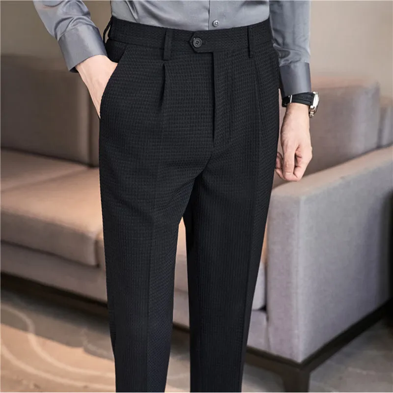 Men's Waffle Business Slim Fit Dress Pants Casual Trousers