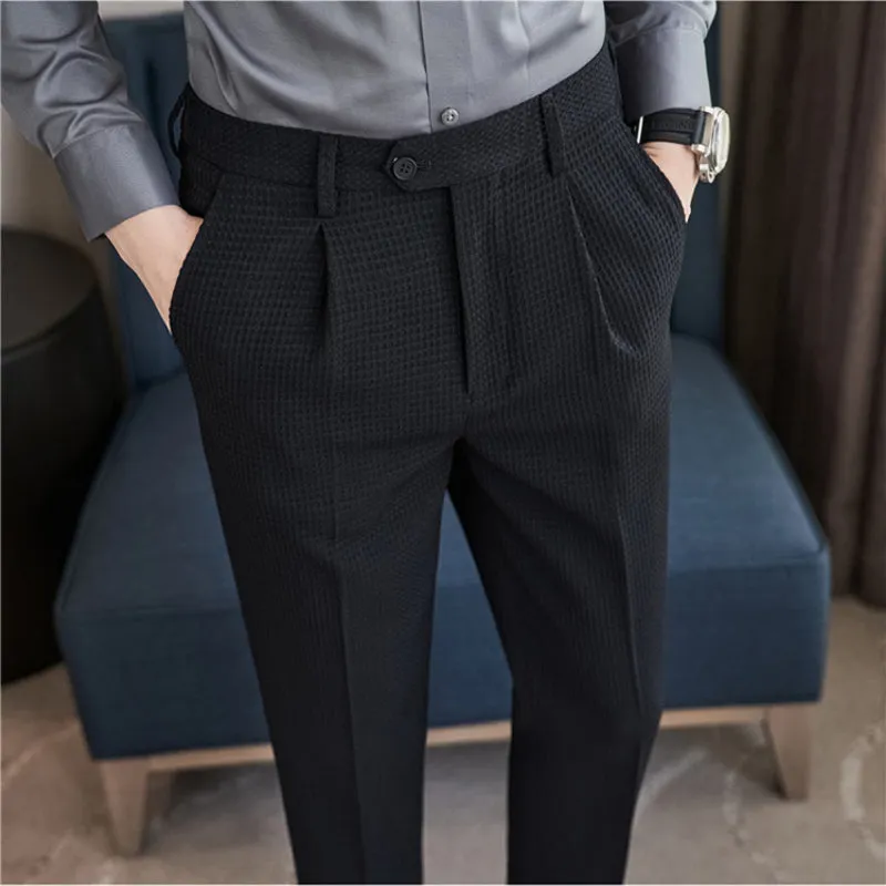 Men's Waffle Business Slim Fit Dress Pants Casual Trousers