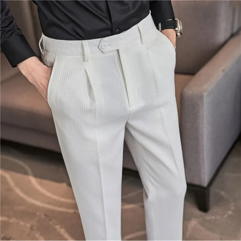 Men's Waffle Business Slim Fit Dress Pants Casual Trousers