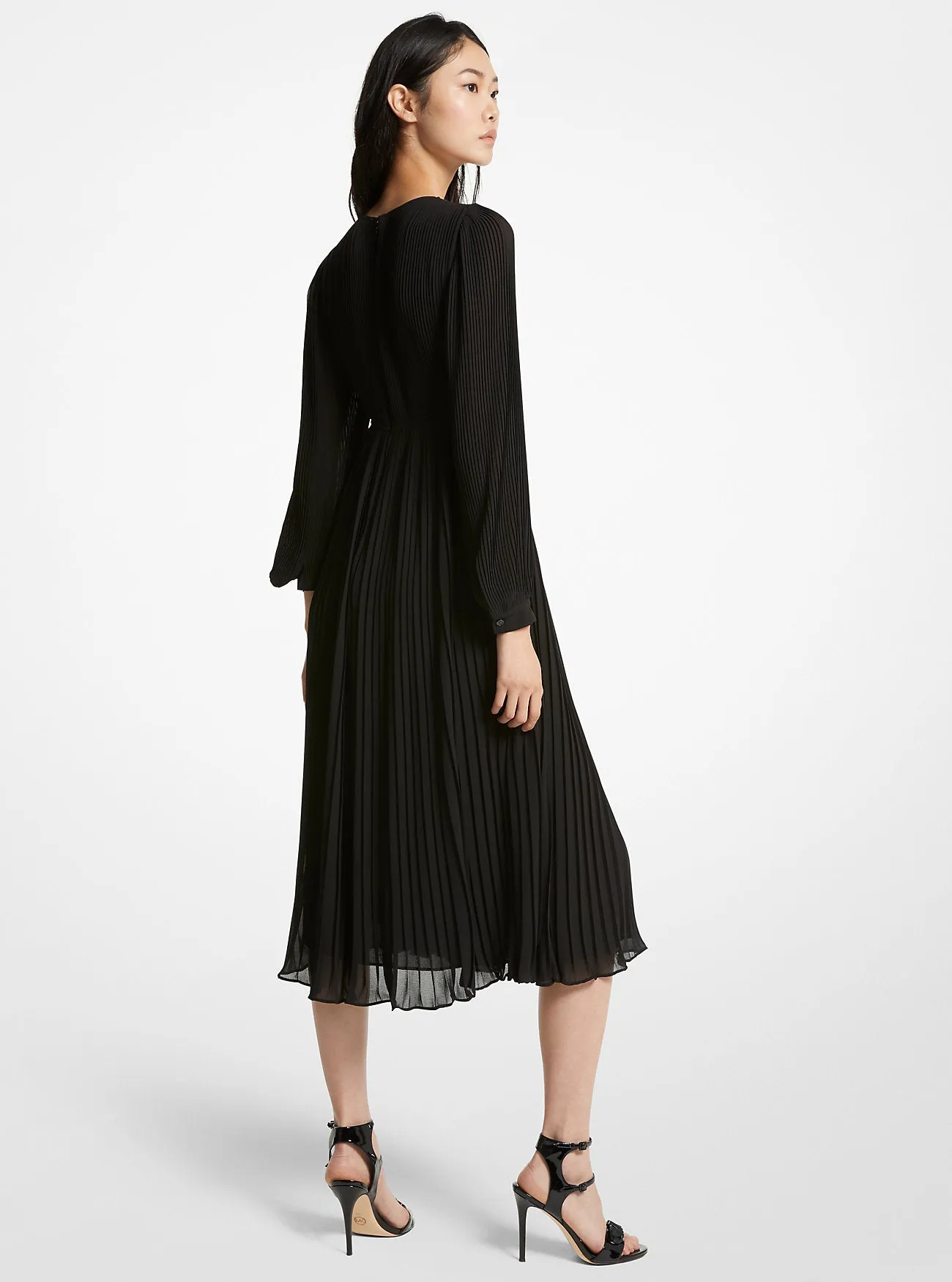 Michael Kors Pleated Georgette Midi Dress, Black